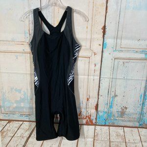 My Charmo Size L Women’s One Piece Swimsuit Boy Short Leg Black White Dive Yoga